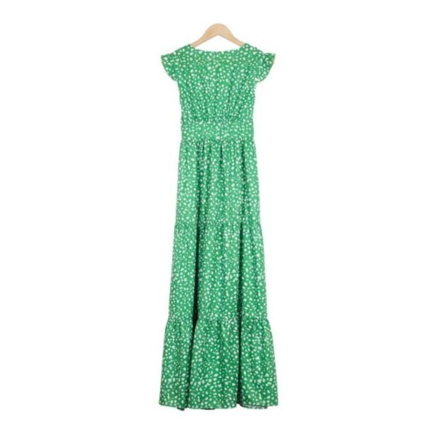 Elegant Green V-Neck Front Hem Slit Maxi Dress