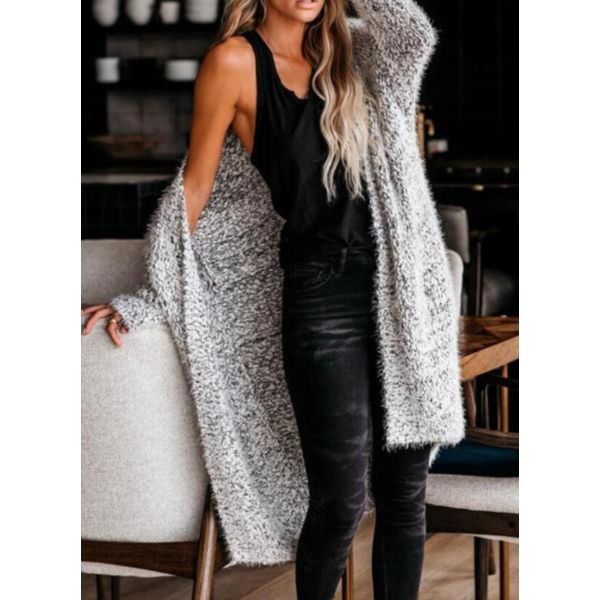 Popular Plain Grey Long Sleeve Cardigan