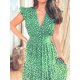 Elegant Green V-Neck Front Hem Slit Maxi Dress