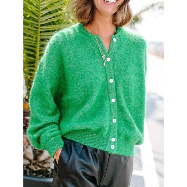 Youthful Plain Green Long Sleeve Cardigan