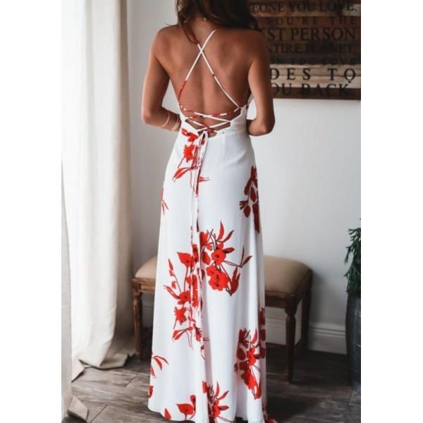 Sexy Sleeveless Print Maxi Dress