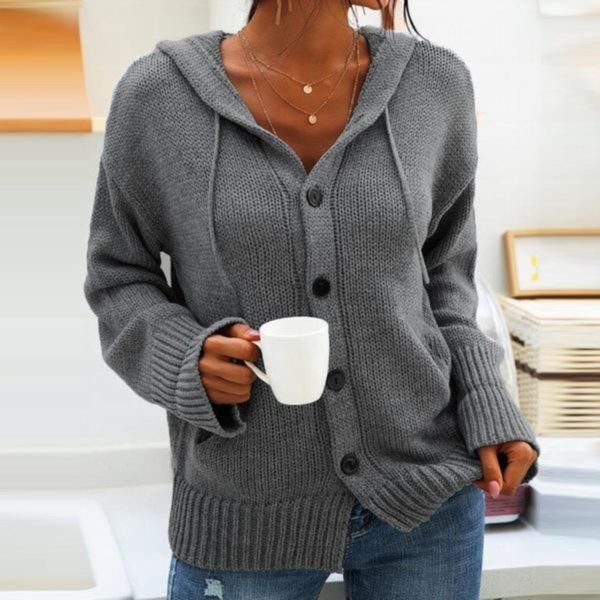 Grey Buttons Hoodie Cardigan