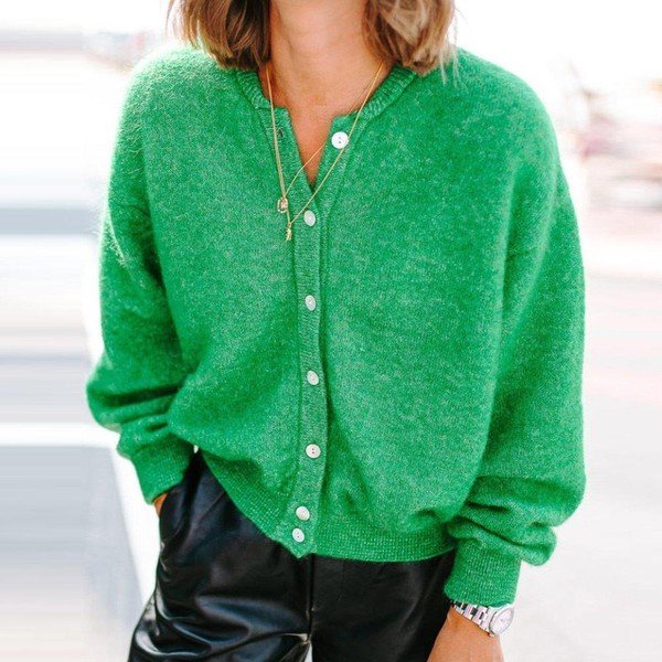 Youthful Plain Green Long Sleeve Cardigan