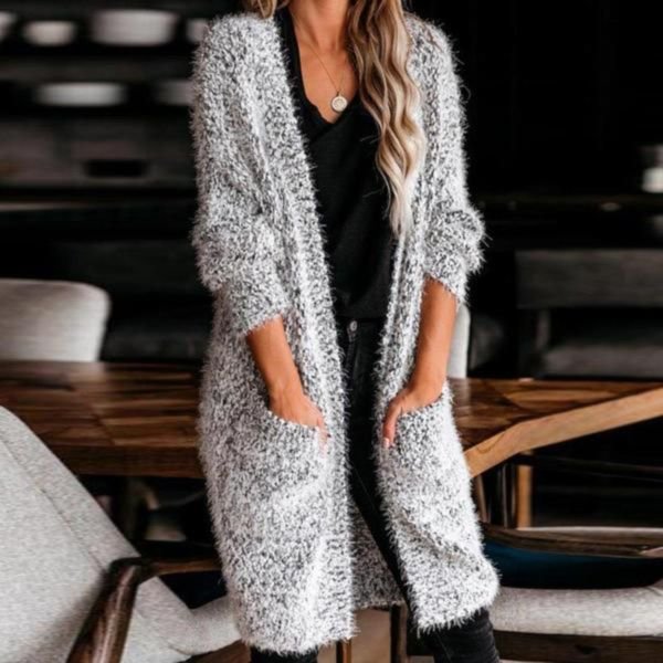 Popular Plain Grey Long Sleeve Cardigan